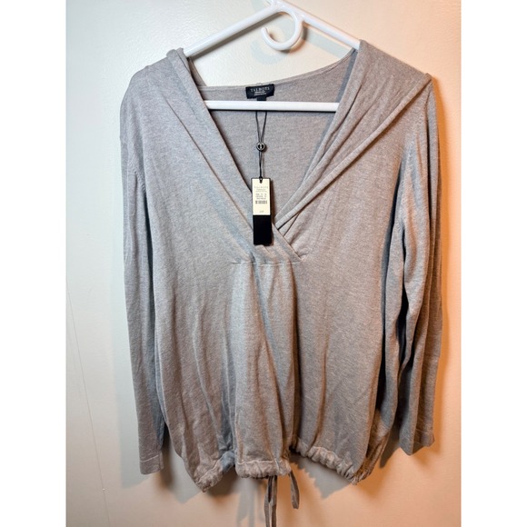 Talbots Tops - Talbots Woman Petite Grey V Neck Drawstring Hooded Long Sleeve Pullover Top 2XP